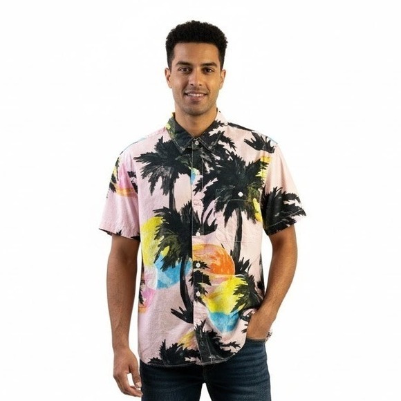 American Eagle Outfitters Other - American Eagle Shirt LG Pink Multi‎ Tropical Button Down Hawaiian Island Casual